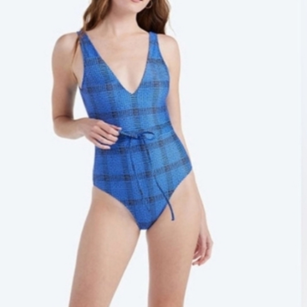 SUMMERSALT BACKFLIP TIE FRONT PLAID ONE PIECE SWIMSUIT 4 - Picture 1 of 12